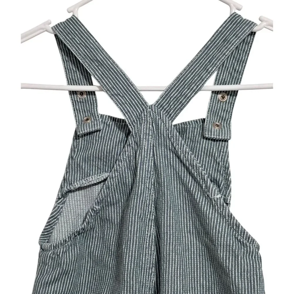 Zara Overalls Green Striped Denim With Front Pockets Adjustable Straps Size 3-4 - Picture 7 of 11